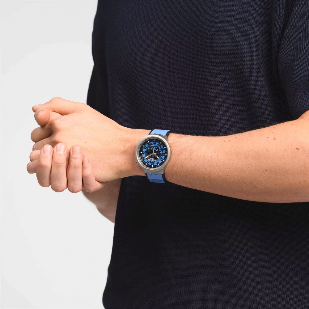 SWATCH AZURE BLUE DAZE Unisex Μπλε/Μαύρο Λουράκι Σιλικόνης SB07S106