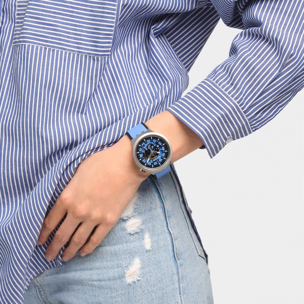 SWATCH AZURE BLUE DAZE Unisex Μπλε/Μαύρο Λουράκι Σιλικόνης SB07S106