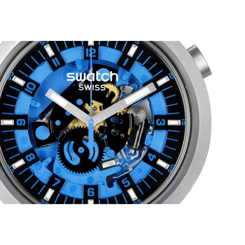 SWATCH AZURE BLUE DAZE Unisex Μπλε/Μαύρο Λουράκι Σιλικόνης SB07S106