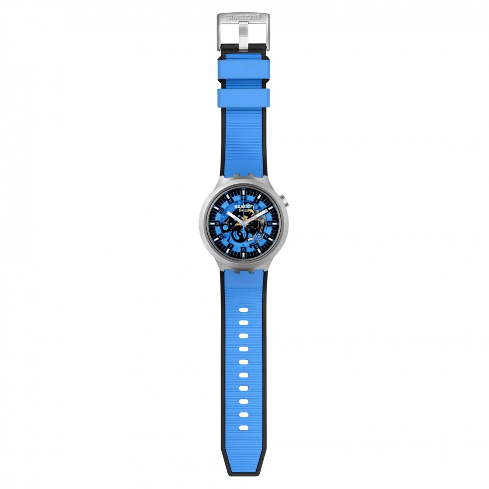 SWATCH AZURE BLUE DAZE Unisex Μπλε/Μαύρο Λουράκι Σιλικόνης SB07S106