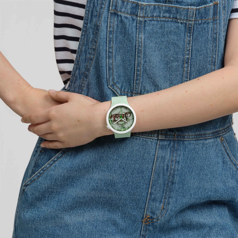 SWATCH UP IN SMOKEUP IN SMOKE Ρολόι Πράσινο Λουράκι Σιλικόνης SB03Z103