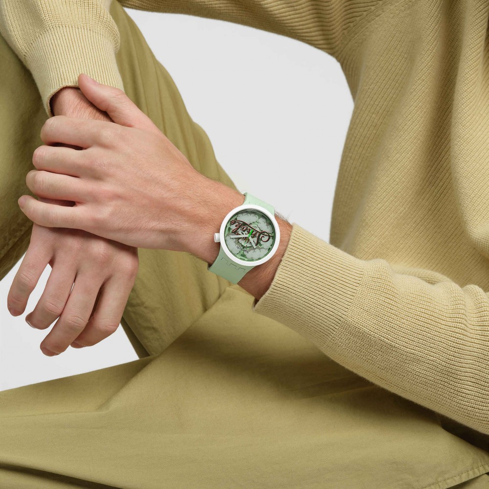 SWATCH UP IN SMOKEUP IN SMOKE Ρολόι Πράσινο Λουράκι Σιλικόνης SB03Z103