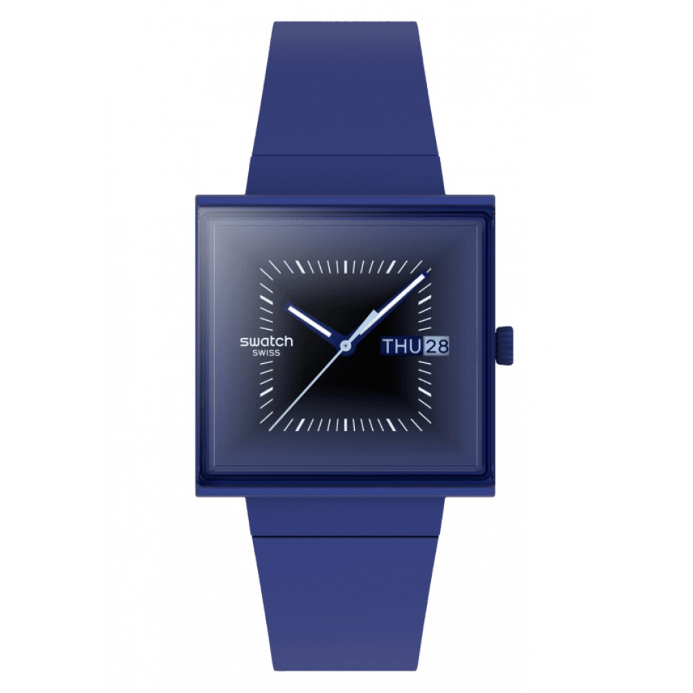 SWATCH SQUARELY BLACKLIGHT Ρολόι Unisex Μπλε Βιολογικής Προέλευσης λουράκι SO34N700