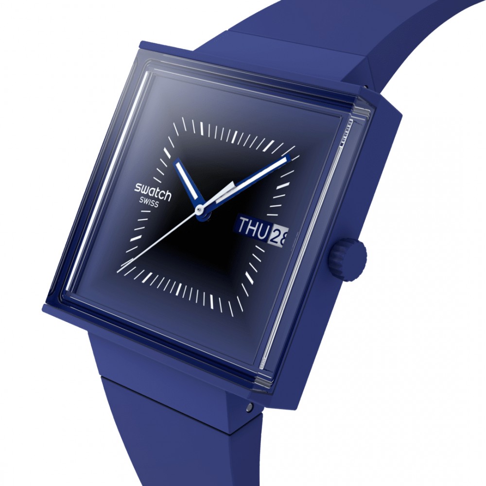 SWATCH SQUARELY BLACKLIGHT Ρολόι Unisex Μπλε Βιολογικής Προέλευσης λουράκι SO34N700