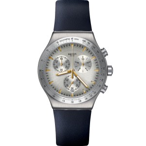  SWATCH DARKMEBLUE Unisex  Ρολόι Χρονογράφος Μπλε Δερμάτινο Λουράκι YVS460