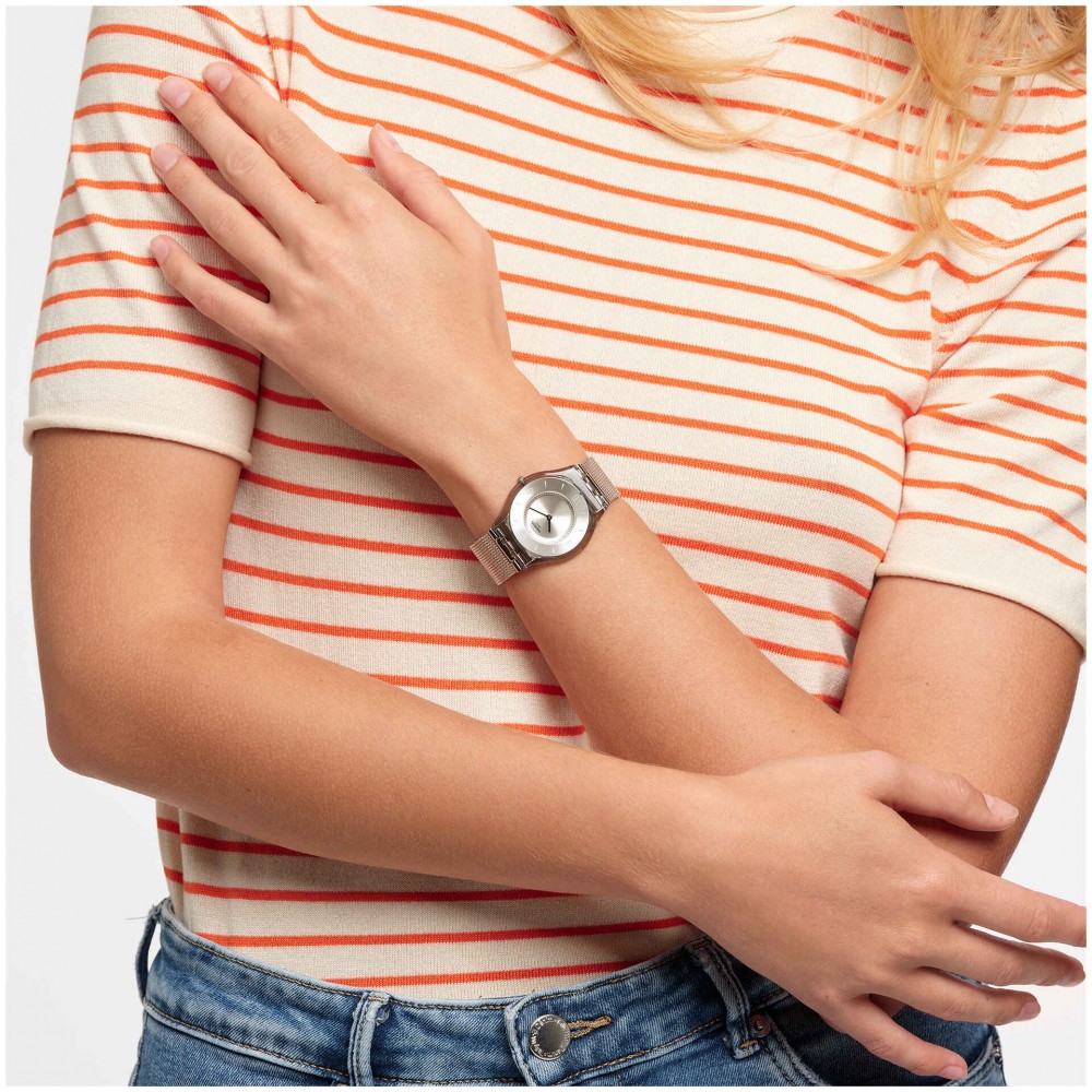 SWATCH METAL KNIT Ρολόι Γυναικείο Ασημί Ανοξείδωτο Ατσάλι μπρασελε SS08M100M