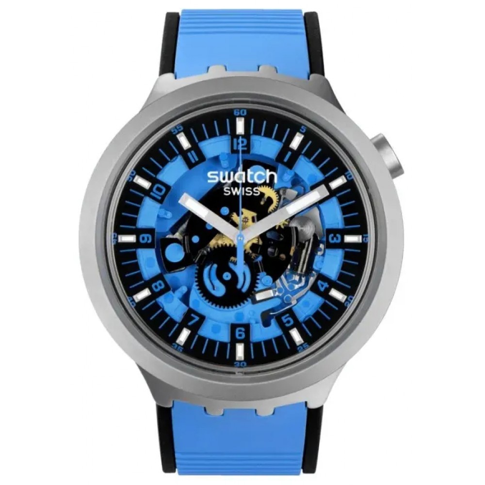 SWATCH AZURE BLUE DAZE Unisex Μπλε/Μαύρο Λουράκι Σιλικόνης SB07S106
