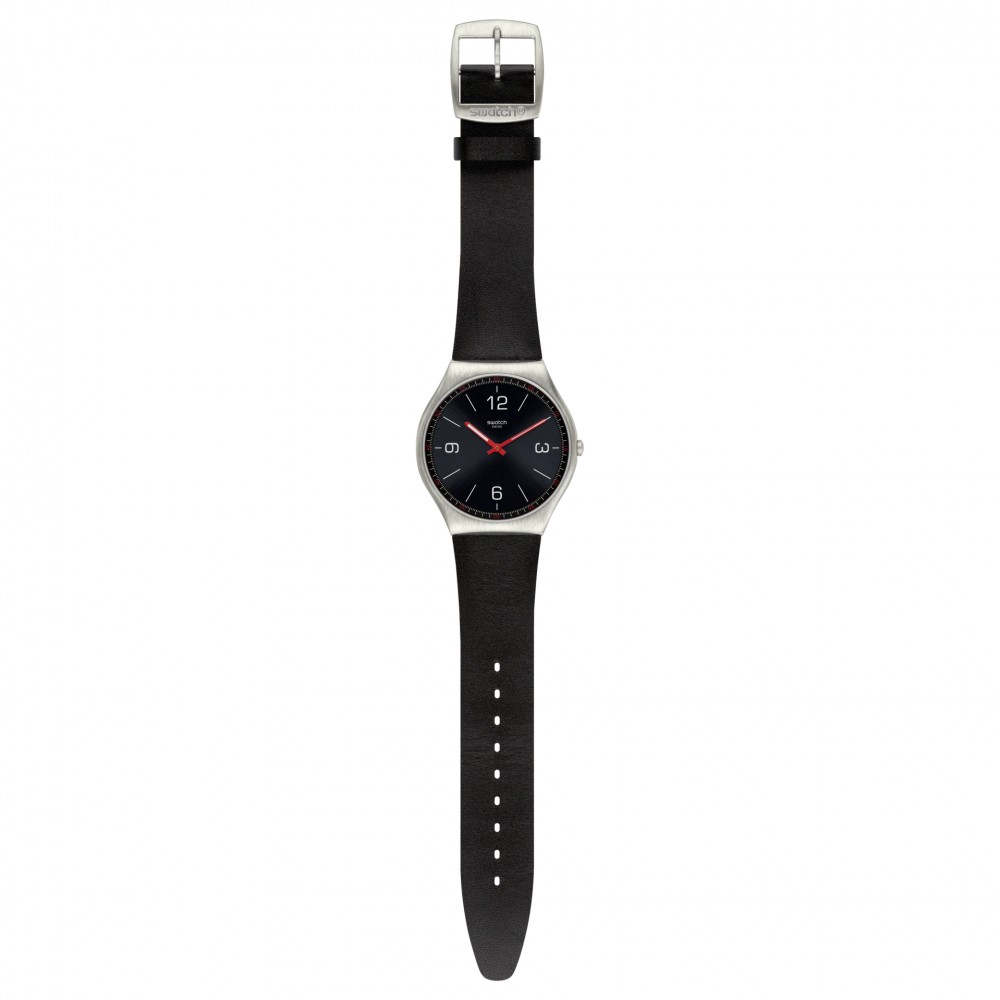SWATCH SKINBLACK Μαύρο δερμάτινο λουρί SS07S100