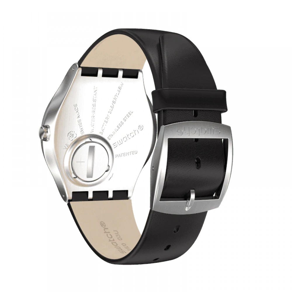SWATCH SKINBLACK Μαύρο δερμάτινο λουρί SS07S100