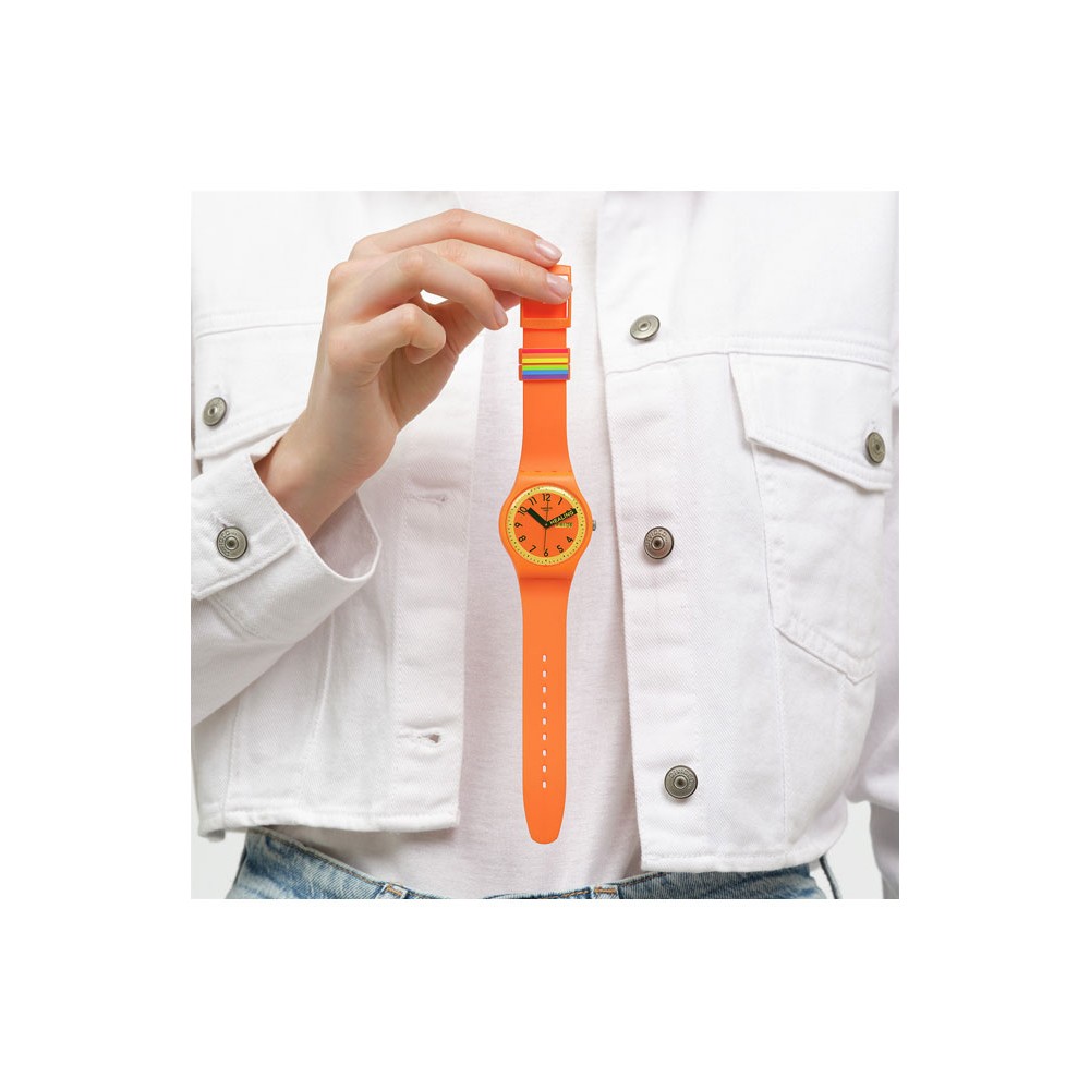 SWATCH PROUDLY ORANGE Unisex Ρολόι Πορτοκαλί Λουράκι Σιλικόνης  SO29O700