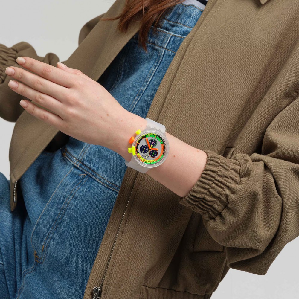 SWATCH NEON JELLY Χρονογράφος Unisex Ματ Διάφανο Λουράκι Σιλικόνης SB02K100
