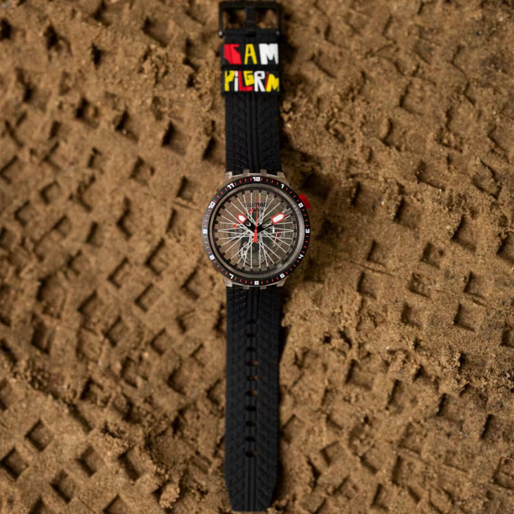SWATCH THE PILGRIM - TREAD ON IT Ρολό Unisex Μαύρο λουράκι Σιλικόνης SB05K103
