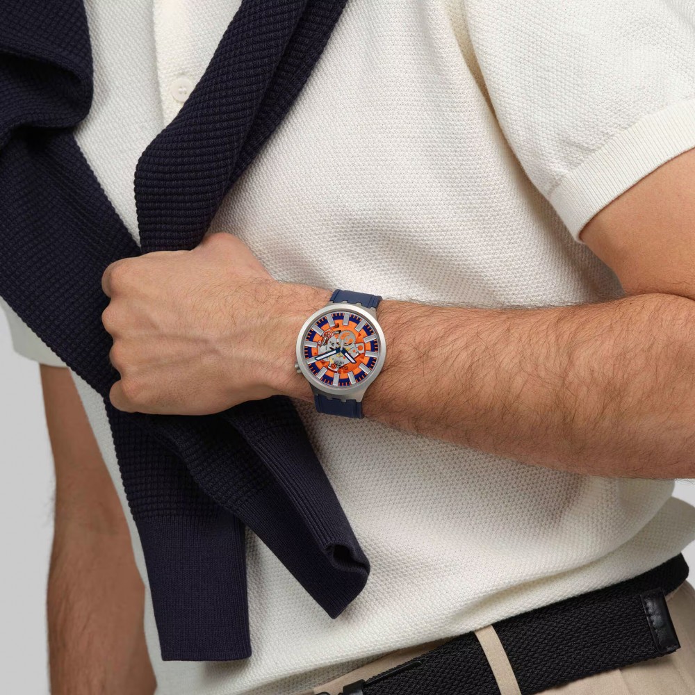 SWATCH ORANGE IN THE WORKS Unisex Μπλε Λουράκι Σιλικόνης SB07S114