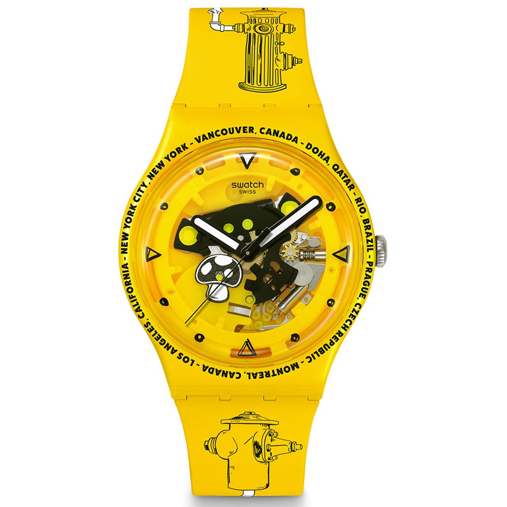 SWATCH TIME WITH ANDY ANDERSON Ρολόι Κίτρινο Λουράκι Σιλικόνης SO29J101