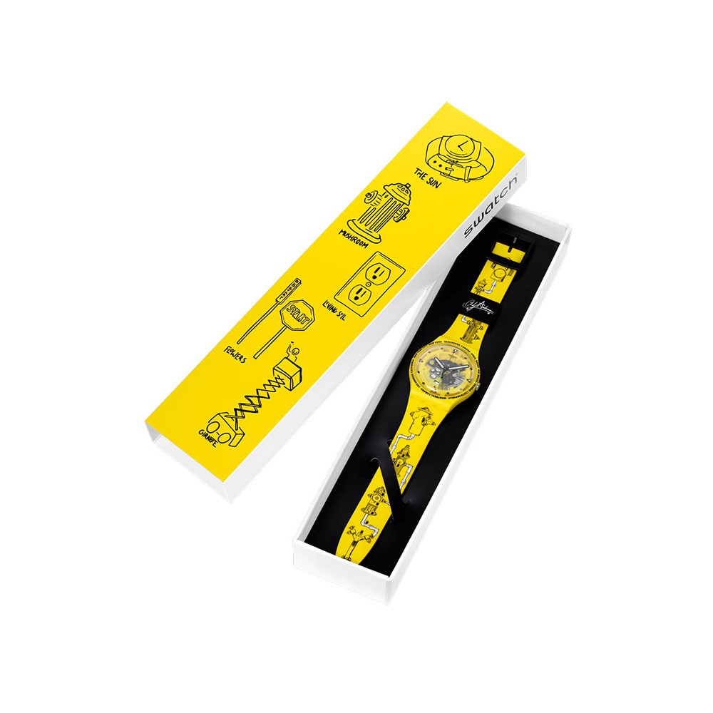 SWATCH TIME WITH ANDY ANDERSON Ρολόι Κίτρινο Λουράκι Σιλικόνης SO29J101