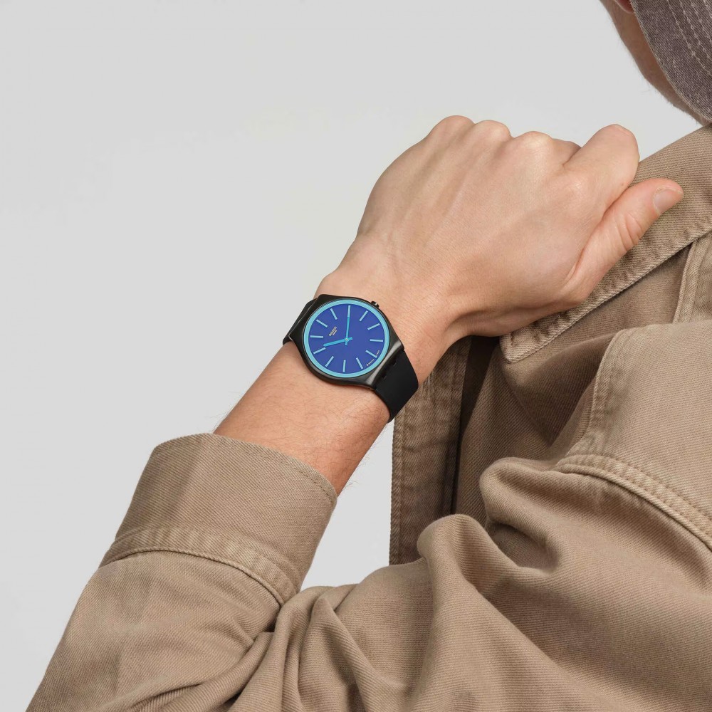  SWATCH OBSIDIAN SHIMMER Unisex  Ρολόι Μαύρο Καουτσούκ Λουράκι SS07B111