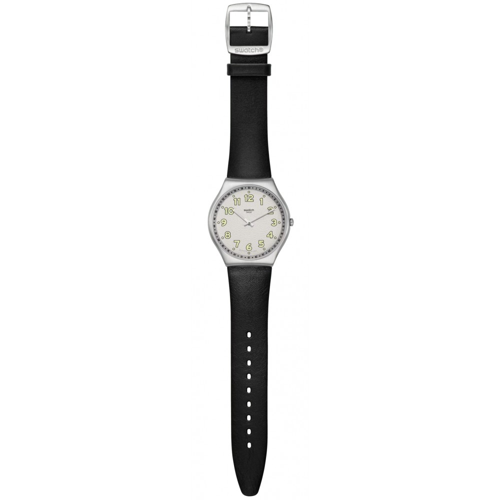 SWATCH BLACK HEPCAT Ρολόι unisex Μαύρο Δερμάτινο λουράκι SS07S134