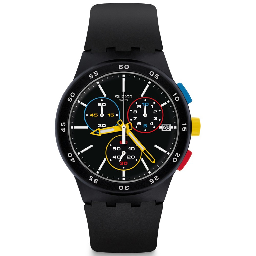 SWATCH BLACK-ONE Ρολόι Unisex Χρονογράφος Μαύρο Λουράκι Σιλικόνης SUSB416