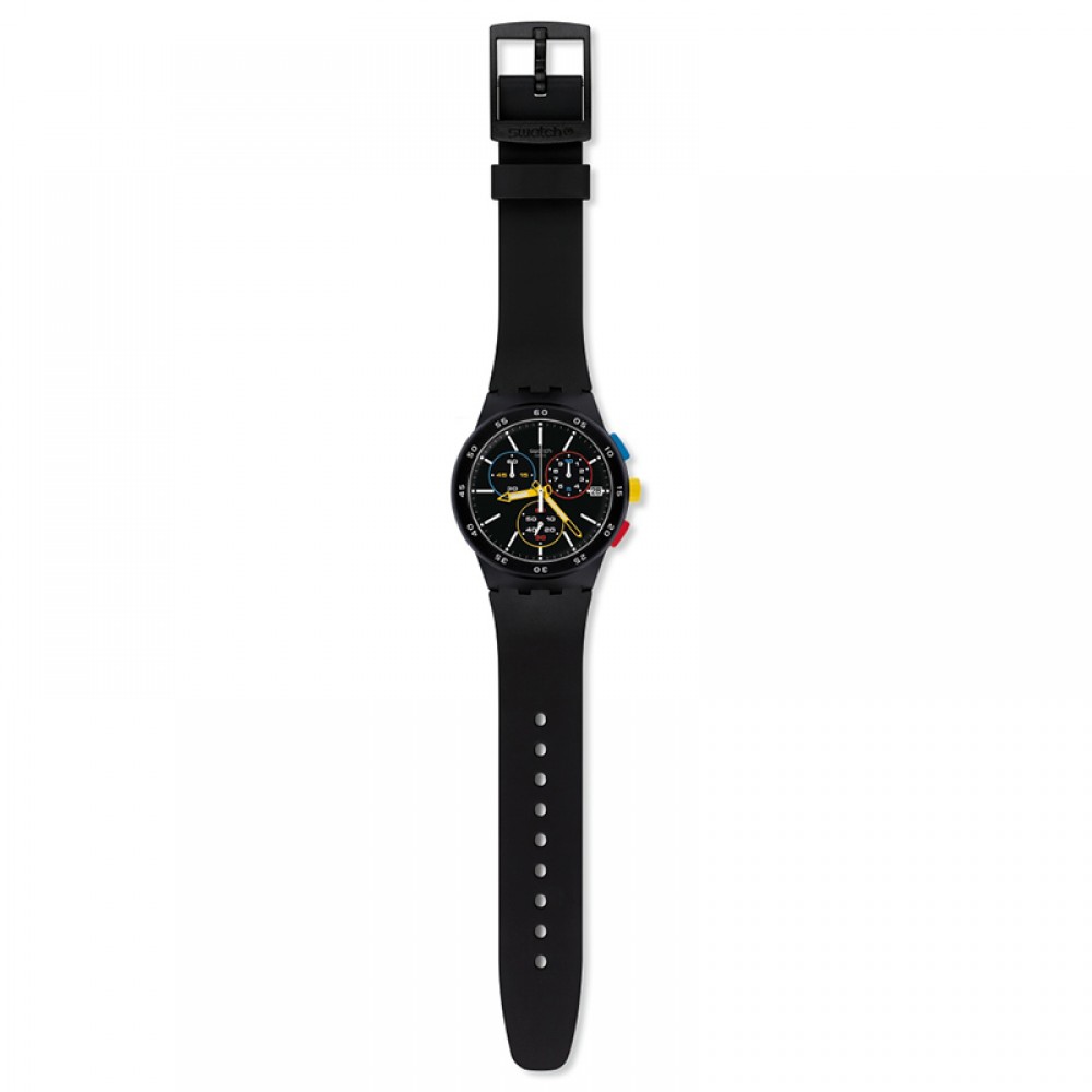 SWATCH BLACK-ONE Ρολόι Unisex Χρονογράφος Μαύρο Λουράκι Σιλικόνης SUSB416