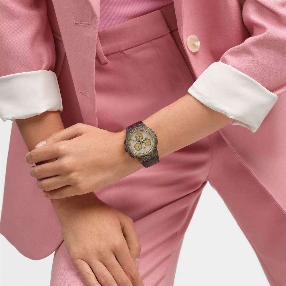 SWATCH GOLDEN RADIANCE Unisex Watch Brown Leather Strap SUSM100