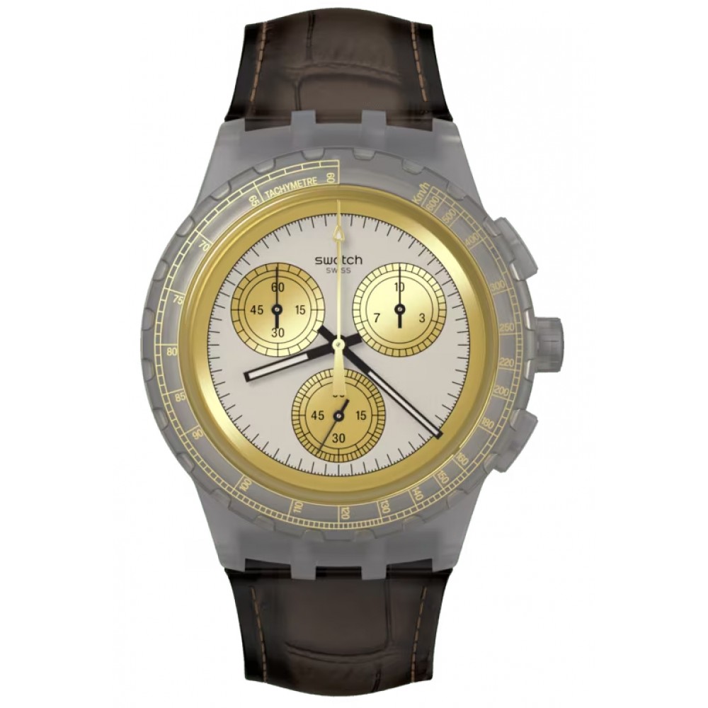 SWATCH GOLDEN RADIANCE Unisex Watch Brown Leather Strap SUSM100
