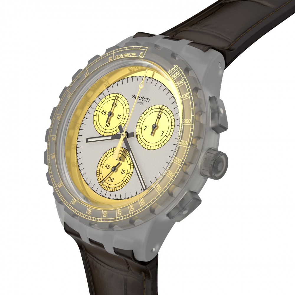 SWATCH GOLDEN RADIANCE Unisex Watch Brown Leather Strap SUSM100