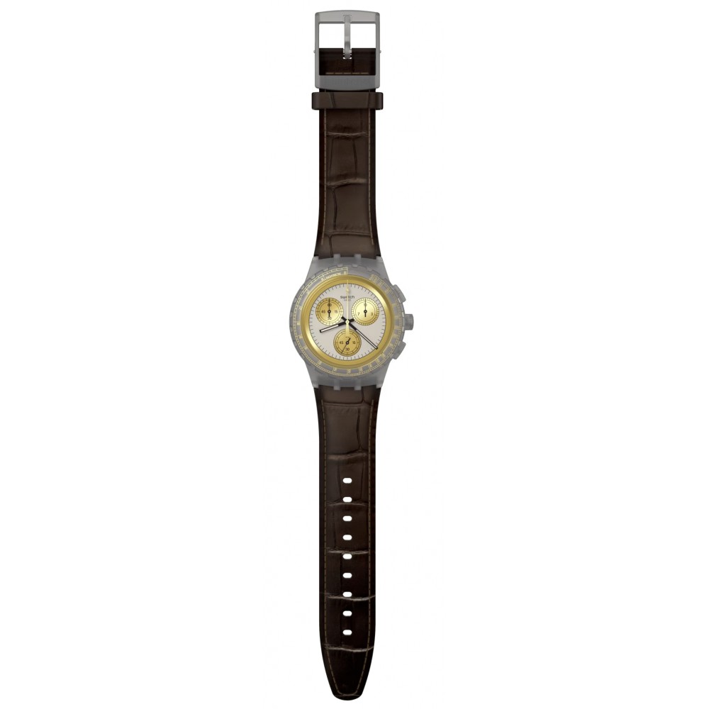 SWATCH GOLDEN RADIANCE Unisex Watch Brown Leather Strap SUSM100