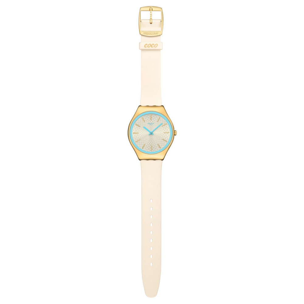 SWATCH COCO HO BLU Ρολόι Γυναικείο Λευκό Δερμάτινο λουράκι SYXG127