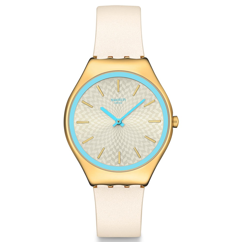 SWATCH COCO HO BLU Ρολόι Γυναικείο Λευκό Δερμάτινο λουράκι SYXG127