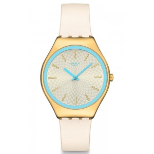 SWATCH COCO HO BLU Ρολόι Γυναικείο Λευκό Δερμάτινο λουράκι SYXG127