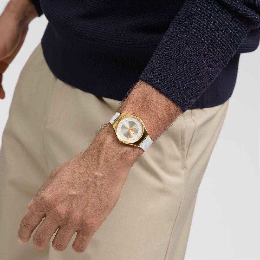 SWATCH PEARL GLEAM Ρολόι Γυναικείο Λευκό Δερμάτινο λουράκι SYXG128