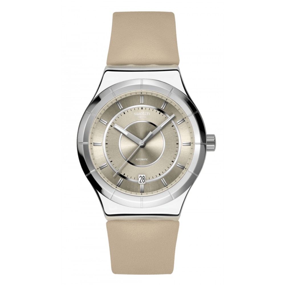  SWATCH MOCHA DREAM Automatic Ρολόι  Μπεζ Δερμάτινο Λουράκι YIS434