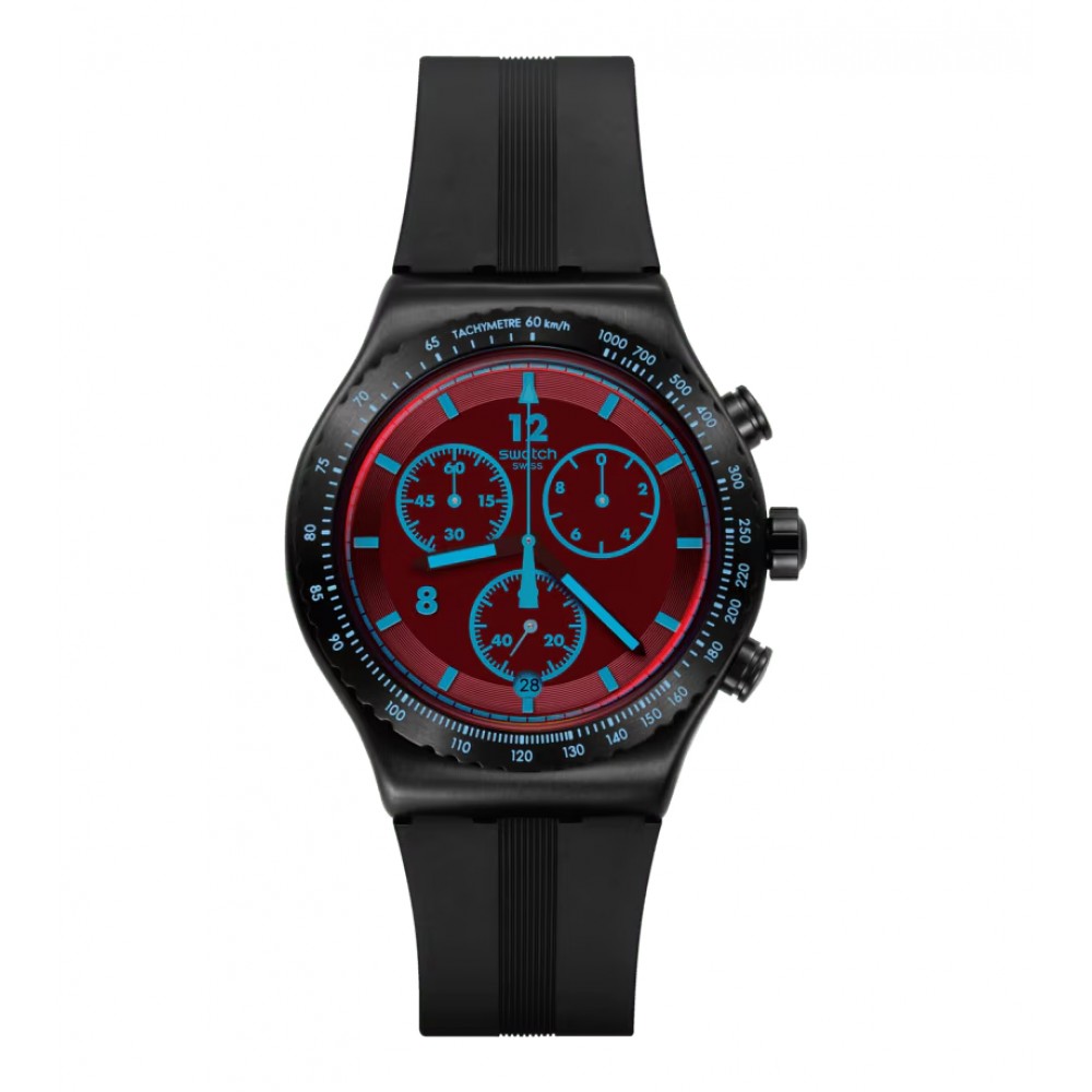 SWATCH CRIMSON MYSTIQUE Ρολόι Χρονογράφος Unisex Μαύρο Καουτσούκ Λουράκι YVB417