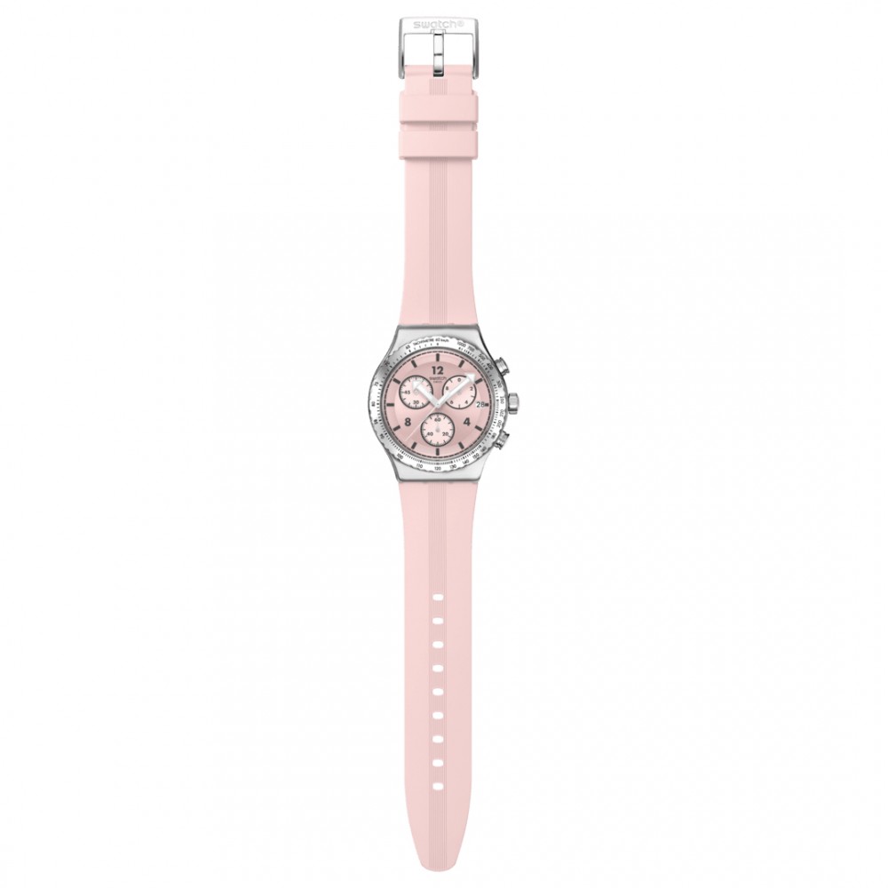 SWATCH POPPINGLY PINK Χρονογράφος Ρολόι Ροζ Καουτσούκ λουράκι  YVS532