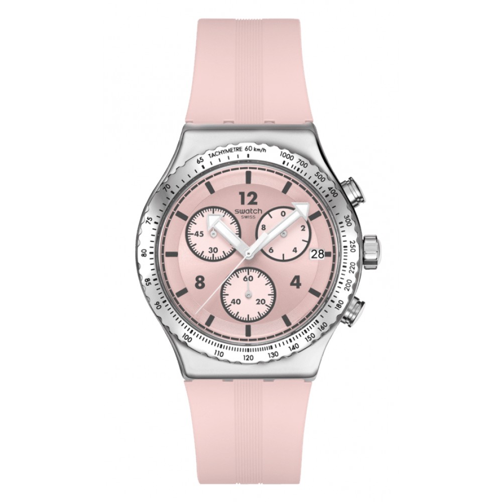 SWATCH POPPINGLY PINK Χρονογράφος Ρολόι Ροζ Καουτσούκ λουράκι  YVS532