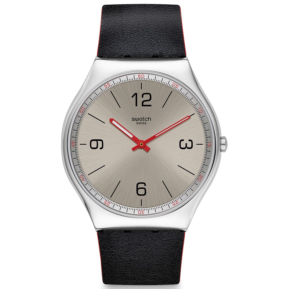 SWATCH SKINMETAL Μαύρο δερμάτινο λουρί SS07S104