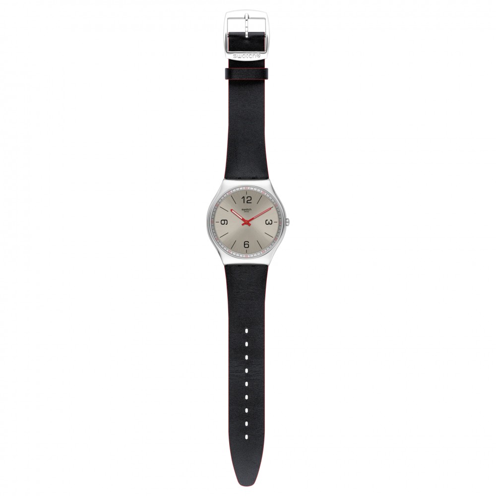 SWATCH SKINMETAL Μαύρο δερμάτινο λουρί SS07S104