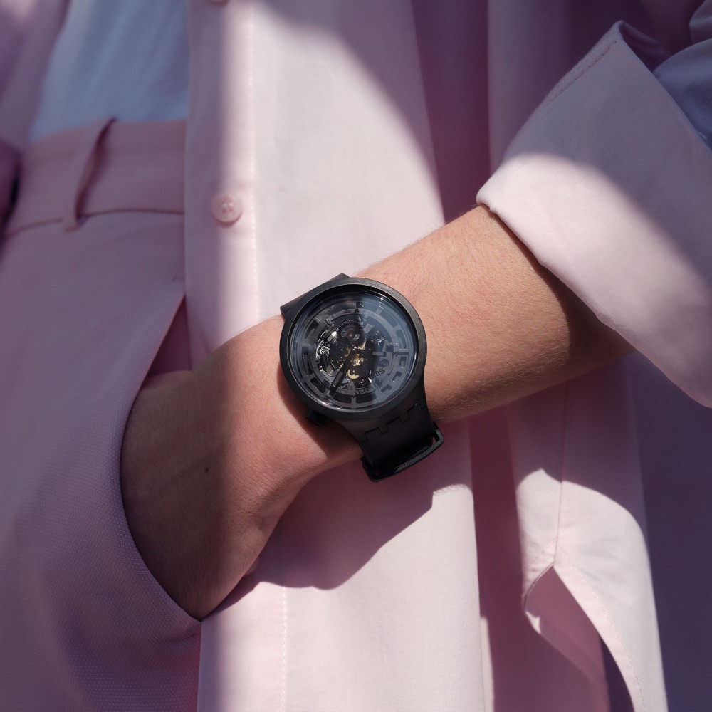 SWATCH BIG BOLD C-BLACK Ρολόι Μαύρο Πλαστικό Λουράκι βιολογικής προέλευσης SB03B100