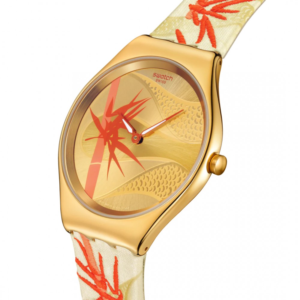 SWATCH GOLDEN RED BAMBOO SKIN Ρολόι Υφασμάτινο λουράκι σιλικόνης SYXZ105