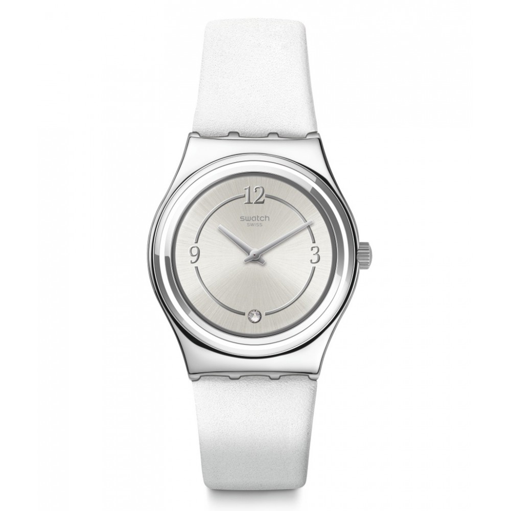 SWATCH MADAME BLANCHETTE Watch White Leather Strap YLS213