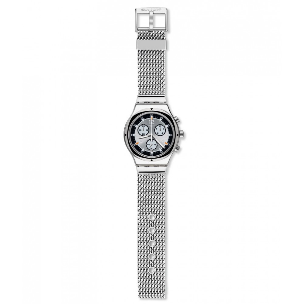 SWATCH TV TIME Silver Mesh Stainless Steel Chronograph YVS453MB SMALL