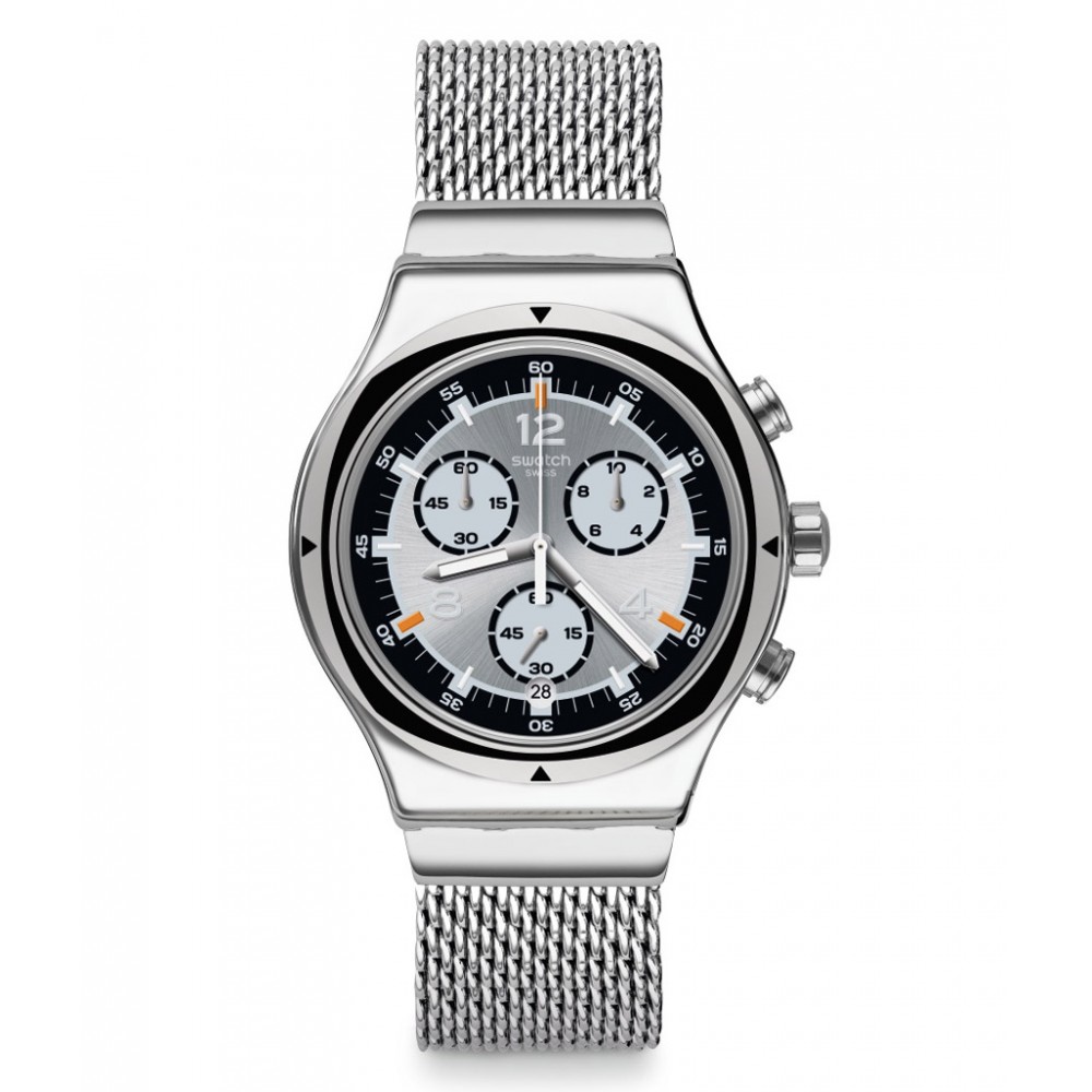 SWATCH TV TIME Silver Mesh Stainless Steel Chronograph YVS453MB SMALL