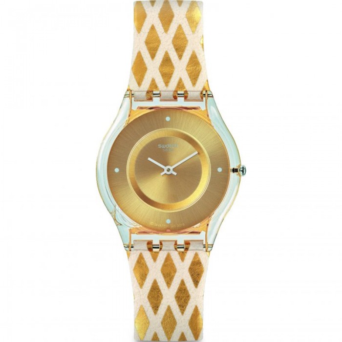 SWATCH LOSANGELOR Ρολόι Γυναικείο Λευκό και Χρυσό Υφασμάτινο/Δερμάτινο λουράκι  SFE103