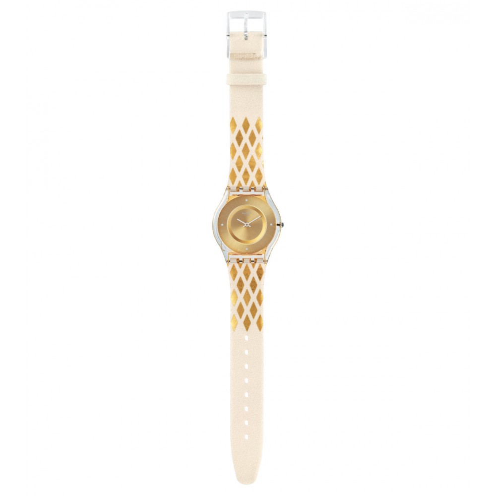 SWATCH LOSANGELOR Ladies watch White and Gold Textile/Leather strap SFE103
