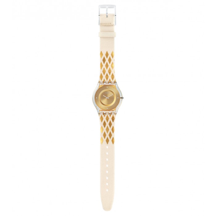 SWATCH LOSANGELOR Ρολόι Γυναικείο Λευκό και Χρυσό Υφασμάτινο/Δερμάτινο λουράκι  SFE103