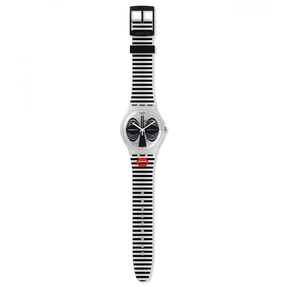 SWATCH MASKARA Unisex Ρολόι Λευκό με μαύρες ρίγες Λουράκι Σιλικόνης SUOW122