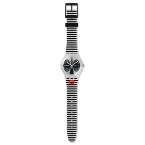 SWATCH MASKARA Unisex Ρολόι Λευκό με μαύρες ρίγες Λουράκι Σιλικόνης SUOW122