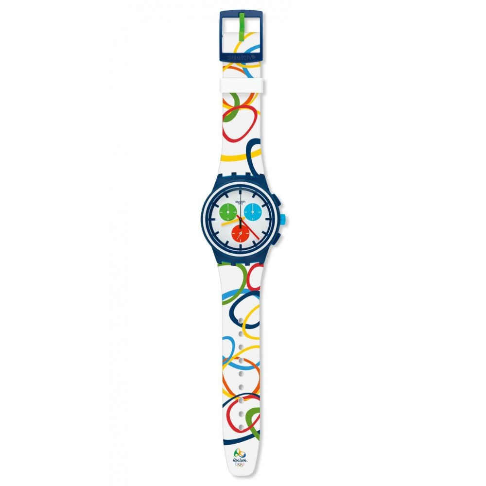 SWATCH RIO ALL AROUND Watch Chronograph White Silicone Strap SUSN100