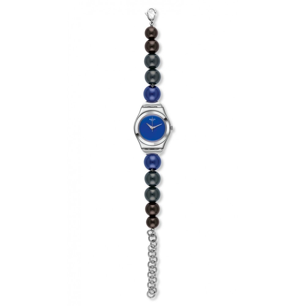 SWATCH GANGES Ρολόι γυναικείο με μπρασελέ βραχιόλι από μπλε & μαύρες πέρλες  YSS294G