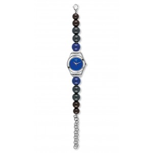SWATCH GANGES Ρολόι γυναικείο με μπρασελέ βραχιόλι από μπλε & μαύρες πέρλες  YSS294G
